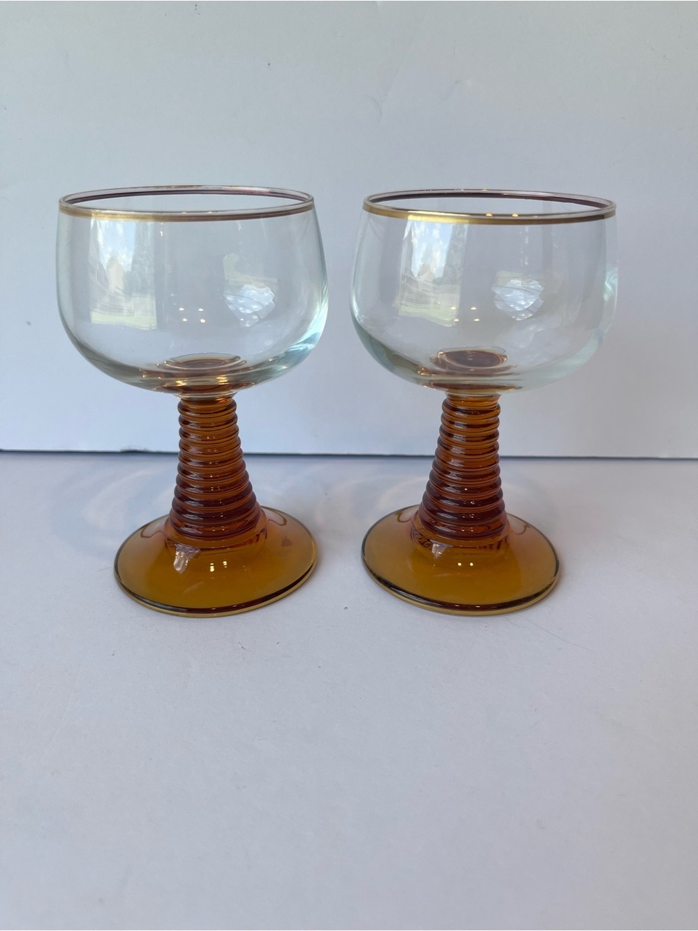 Vintage Amber Glass Brandy Glass Made in France Set of 2 MCM